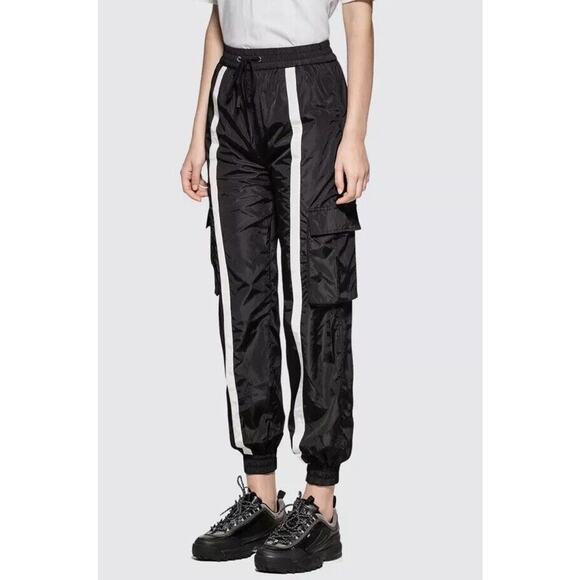 Danielle Guizio‎ Small Striped Track Pants Joggers Nylon Black White - Picture 3 of 16